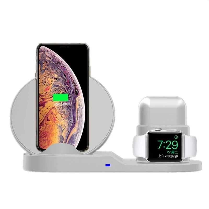 Statie incarcare Wireless Qi 3 in 1, conector Lightning, USB/USB-C, telefon, ceas, casti - imagine 3